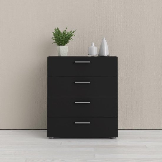 Commode Petra à 4 tiroirs, noir mat.