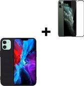 iPhone 12 / 12 Pro Hoesje - Siliconen - iPhone 12 / 12 Pro Screenprotector - iPhone 12 / 12 Pro Hoesje Zwart Case + Full Tempered Glass