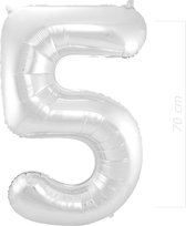 Ballon Cijfer 5 Jaar Zilver 70Cm Verjaardag Feestversiering Met Rietje