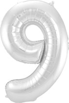 Ballon Cijfer 9 Jaar Zilver 70Cm Verjaardag Feestversiering Met Rietje