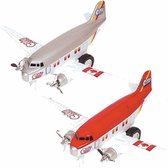 Speelgoed propellor vliegtuigen setje van 2 stuks rood en grijs 12 cm - Vliegveld maken spelen voor kinderen