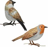 Decoratie vogels/muurvogels Roodborstje en Huismus voor in de tuin 38 cm - Tuinvogels dierenbeelden