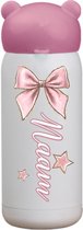 Drinkbeker roze voor kinderen strik met eigennaam-verjaardag cadeau-schoolbeker RVS-let op mail voor naam