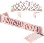 TDR - Ceinture et diadème d'anniversaire - Avec texte "Birthday Queen" - Or rose