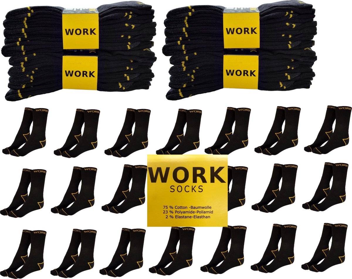 Work Werksokken - 20 paar - Zwart - Maat 43/46