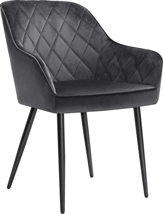 eetkamerstoel, fauteuil, gestoffeerde stoel met armleuningen, zitbreedte 49 cm, metalen poten, fluwelen bekleding, tot 110 kg draagvermogen, voor…