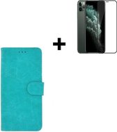 iPhone 12 / 12 Pro Hoesje - Book case - iPhone 12 / 12 Pro Screenprotector - iPhone 12 / 12 Pro Hoesje Wallet Bookcase Turquoise + Full Tempered Glass