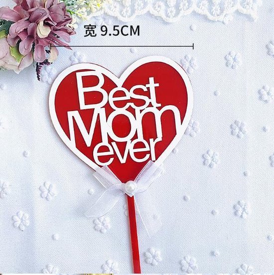 Akyol – Best Mom taart prikker – Moederdag prikker – Rood/Wit