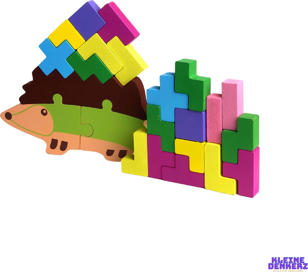 Twee in Een Houten Tetris - Duurzaam - Opstapelen - Klassiek - Kleurrijk - Educatief - Puzzel - Duurzaam - Opstapelen - Blokken en Vormen - Stapelen - Stapelgeveltjes - Verschillende Kleuren - Kleurherkenning - Tellen en Leren - Mijn Eerste Spel