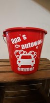 Emmer - Tekst - 5 liter - Opa's Autowas emmer - Rood - Kado - Gift