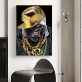 Allernieuwste Canvas Schilderij Hip Hop Gouden Aap GangsterArt - Moderne Grafitti Rapper - Woonkamer - Poster - 50 x 70 cm - Kleur