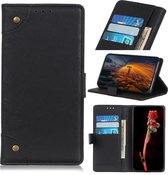 Voor Xiaomi Redmi Note 9 Koperen gesp Retro Crazy Horse-textuur Horizontale flip lederen tas met houder en kaartsleuven en portemonnee (zwart)