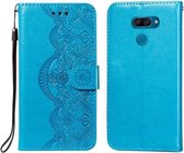 Voor LG K50 Flower Vine Embossing Pattern Horizontale Flip Leather Case met Card Slot & Holder & Wallet & Lanyard (Blue)