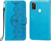 Voor Samsung Galaxy M30s / M21 Flower Vine Embossing Pattern Horizontale Flip Leather Case met Card Slot & Holder & Wallet & Lanyard (Blue)