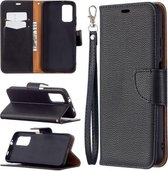 Voor Xiaomi Poco M3 Litchi Textuur Pure Kleur Horizontale Flip PU Lederen Case met Houder & Kaartsleuven & Portemonnee & Lanyard (Zwart)