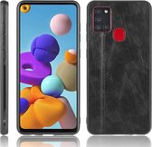 Voor Samsung Galaxy A21s Schokbestendig Naaien Koe Patroon Skin PC + PU + TPU Case (Zwart)