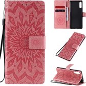 Voor Sony Xperia L4 reliÃ«f zonnebloem patroon horizontale flip pu lederen tas met houder & kaartsleuven & portemonnee & lanyard (roze)