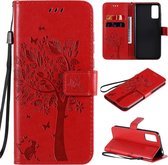 Voor Huawei Honor Play4T Pro Tree & Cat reliÃ«fpatroon Horizontale flip lederen tas met houder & kaartsleuven & portemonnee & lanyard (rood)