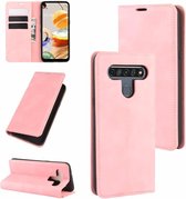 Voor LG K61 Retro-skin Business magnetische zuignap lederen tas met houder & kaartsleuven & portemonnee (roze)
