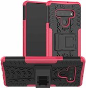 Voor LG Stylo 6 Tyre Texture Shockproof TPU + PC beschermhoes met houder (roze)