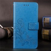 Lucky Clover Pressed Flowers Pattern Leather Case voor Galaxy A10E / A20E, met houder & kaartsleuven & portemonnee & draagriem (blauw)