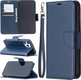 Voor iPhone 12 Pro Max Retro Lambskin Texture Pure Color Horizontale Flip PU Leather Case voor iPhone 11, met houder & kaartsleuven & portemonnee & lanyard (blauw)