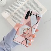 Voor Huawei P30 Pro Plating Kleurrijk Geometrisch Patroon Mozaïek Marmer TPU Mobiele Telefoon Case Strass Stand Ring (Roze PR1)