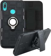 Voor Huawei Y7 (2019) 3 in 1 kubus PC + TPU beschermhoes met 360 graden draaien zilveren ringhouder (zwart)