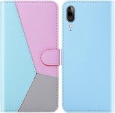 Voor Motorola Moto E6 Plus Tricolor Stitching Horizontal Flip TPU + PU Leather Case met houder & kaartsleuven & portemonnee (blauw)