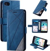 Voor iPhone SE 2020 / 8/7 Skin Feel Splicing Horizontale Flip Leather Case met houder & kaartsleuven & portemonnee & fotolijst (blauw)