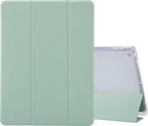 Voor iPad 10.2 (2019) 3-voudig elektrisch geperste huidtextuur Horizontaal Flip Schokbestendig Transparant TPU + PU lederen tas met houder en pen Sleuf & Slaap- / wekfunctie (Matcha groen)