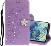 Voor Samsung Galaxy A31 Diamond Encrusted Plum Blossom Embossing Pattern Horizontaal Flip Leather Case met houder & kaartsleuven & portemonnee & lanyard (paars)