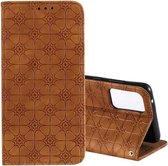Voor Samsung Galaxy A72 5G Lucky Flowers Embossing Patroon Magnetische Horizontale Flip Leather Case met Houder & Kaartsleuven (Geel Bruin)