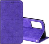Voor Samsung Galaxy A52 5G Lucky Flowers Embossing Pattern Magnetische Horizontale Flip Leather Case met houder & kaartsleuven (paars)