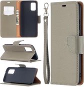 Voor Samsung Galaxy A02s (EU-versie) Litchi Texture Pure Color Horizontale Flip Leather Case met houder & kaartsleuven & portemonnee & lanyard (grijs)
