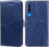 Voor Samsung Galaxy A50 Geometrische stiksels Horizontale flip TPU + PU lederen tas met houder & kaartsleuven en portemonnee (blauw)