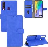 Voor Huawei Y6p Effen Kleur Huid Voel Magnetische Gesp Horizontale Flip Kalf Textuur PU Lederen Case met Houder & Kaartsleuven & Portemonnee (Blauw)