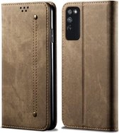 Voor Huawei Honor X10 5G Denim Textuur Casual Stijl Horizontale Flip Leren Case met Houder & Kaartsleuven & Portemonnee (Khaki)