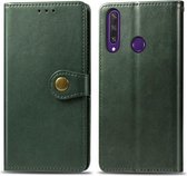 Voor Huawei Y6P retro effen kleur lederen gesp telefoonhoes met lanyard & fotolijst & kaartsleuf & portemonnee & standaardfunctie (groen)