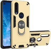 Voor Motorola Moto P40 Power 2 in 1 Armor Series PC + TPU beschermhoes met ringhouder (goud)