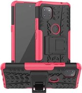 Voor Motorola Moto G 5G Bandentextuur Schokbestendig TPU + PC beschermhoes met houder (roze)