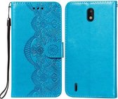 Voor Nokia 1.3 Flower Vine Embossing Pattern Horizontale Flip Leather Case met Card Slot & Holder & Wallet & Lanyard (Blue)