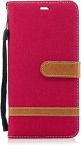 In kleur bijpassende denim textuur lederen hoes voor Huawei Mate 10 Lite, met houder & kaartsleuven & portemonnee & lanyard (rood)