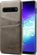 Suteni Calf Texture Back Cover beschermhoes met kaartsleuven voor Galaxy S10 5G (grijs)