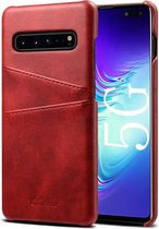 Suteni Calf Texture Back Cover beschermhoes met kaartsleuven voor Galaxy S10 5G (rood)