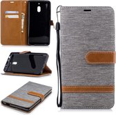 Kleurafstemming Denim Texture Leren Case voor Nokia 2.1 (2018), met houder & kaartsleuven & portemonnee & draagkoord (grijs)