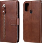 Voor Samsung Galaxy M31 Mode Kalfs Textuur Rits Horizontale Flip Leren Case met Houder & Kaartsleuven & Portemonnee (Bruin)