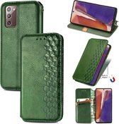 Voor Samsung Galaxy Note 20 Cubic Grid Pressed Horizontal Flip Magnetic PU Leather Case met houder & kaartsleuven & portemonnee (groen)