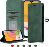 Voor Samsung Galaxy A01 (EU) Retro Skin Feel Business Magnetische Horizontale Flip Leather Case (Army Green)