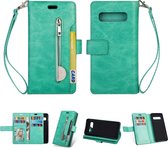 Voor Samsung Galaxy S10 Multifunctionele Rits Horizontale Flip Leren Case met Houder & Portemonnee & 9 Kaartsleuven & Lanyard (Mintgroen)